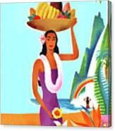 Hawaiian Woman With A Fruit Basket On Her Head Canvas Print