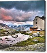 High Mountain Shelter At Sunset Canvas Print