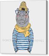 Hippo Hipster Dressed Up In Frock Canvas Print