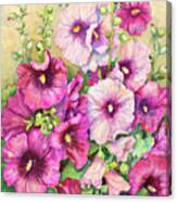 Hollyhocks In Evening Glow Canvas Print