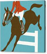 Horse And Rider Jumping Over Fence Canvas Print