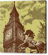 Horse Statue In Front Of Big Ben Canvas Print