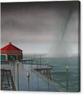Huntington Beach Pier Waterspout Canvas Print