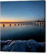 Icy Chicago Skyline At Dawn Canvas Print