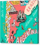 Illustrated Map Of Argentina Travel Canvas Print