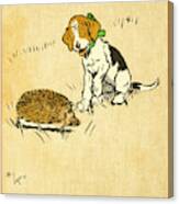 Puppy And Hedgehog, Illustration Of Canvas Print