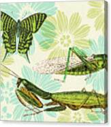 Insects And Flower Pattern Canvas Print
