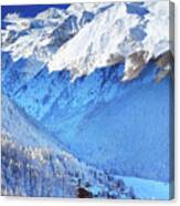 Italy, Aosta Valley, Aosta District, Alps, Val Di Cogne, Cogne, The Village Of Cogne And The Gran Paradiso Group In Background After A Winter Snowfall Canvas Print