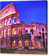 Italy, Rome, The Colosseum Illuminated Canvas Print
