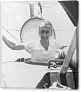 Jacques Cousteau In Submarine Canvas Print