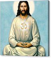 Jesus Meditating With Om On Blue Canvas Print
