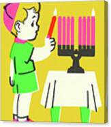 Jewish Boy Lighting A Menorah Canvas Print