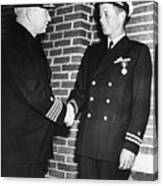 Jfk Shakes Hands With Navy Captain Canvas Print