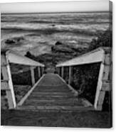 Just Steps To The Sea    Black And White Canvas Print