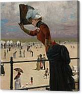 Lady On The Walkway Of A Seaside Resort Canvas Print