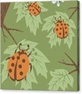 Ladybugs On Leaves Canvas Print