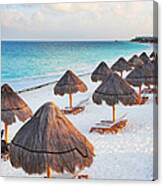 Large Tropical Beach With Palapas Canvas Print