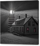 Late Night Snow Squall At West Quoddy Head Lighthouse Canvas Print