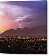 Lightning Bolt Over The Santa Catalina Mountains And Tucson, Arizona Canvas Print