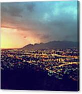 Lights Of Tucson, Arizona During Monsoon Sunset Rains Canvas Print