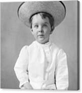 Little Boy Wearing Straw Hat Canvas Print