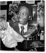 Lou Brock Holding Shoes And Shoe Trophy Canvas Print