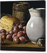Luis Egidio Melendez / 'still Life With Plums, Figs, Bread And Fish', 18th Century, Spanish School. Canvas Print