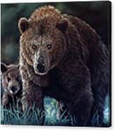 Mama Brown With Cubs Canvas Print