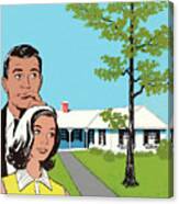 Man And Woman Looking At House Canvas Print