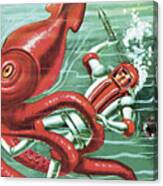 Man Fighting Giant Squid Canvas Print