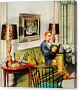 Man Reading In Living Room Canvas Print