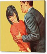Man Trying To Hold Dark Haired Woman Canvas Print