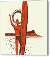 Man With A Surfboard On The Beach Canvas Print