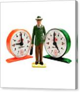 Man With Two Alarm Clocks Canvas Print