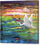 Marsh Sunset With Egret Canvas Print