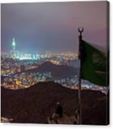 Mecca City View From Hira Cave At Night Canvas Print