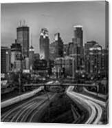 Minneapolis Skyline Black And White Signed Canvas Print
