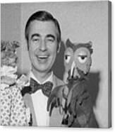 Mister Rogers With Owl And Cat Puppets Canvas Print