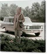 Model With An Oldsmobile Station Wagon Canvas Print