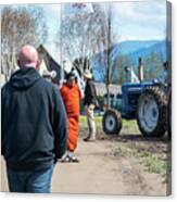 Monk And Tractor Canvas Print