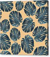 Monstera Leaf Pattern - Tropical Leaf Pattern - Blue, Peach - Tropical, Botanical - Modern, Minimal Canvas Print