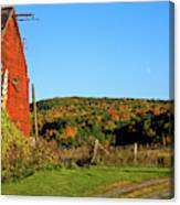Moon Rise Over Vermont Foliage On The Farm Canvas Print