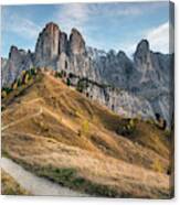 Mountain Landscape Of The Picturesque Dolomites At Passo Gardena Canvas Print