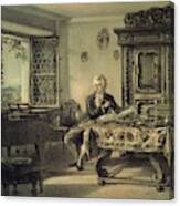 Mozart In His Studio At Kahlenberg Near Vienna, Working On The 'magic Flute'.-lithograph By Rudol... Canvas Print