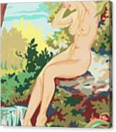 Naked Woman At Stream Canvas Print