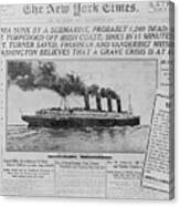 New York Times Front Page On Sinking Canvas Print