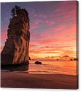 New Zealand, North Island, Waikato, Coromandel Peninsula, Cathedral Cove At Sunrise, Cathedral Cove Marina Reserve Canvas Print
