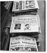 Newspaper Headlines Of John F. Kennedy Canvas Print