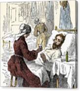 Nursing A Soldier Wounded During The Secession War (1861-65) In A Hospital Engraving Of The 19th Century Canvas Print