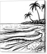 Ocean Or Sea Beach With Waves Sketch Canvas Print
